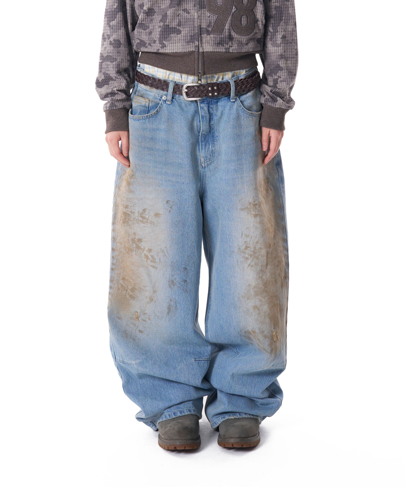 AAKAM ■ Dirty Washed Double Knee Cotton Pants デニム MUSINSA | AAKAM Dirty Washed Double Knee Cotton Pants (Black)