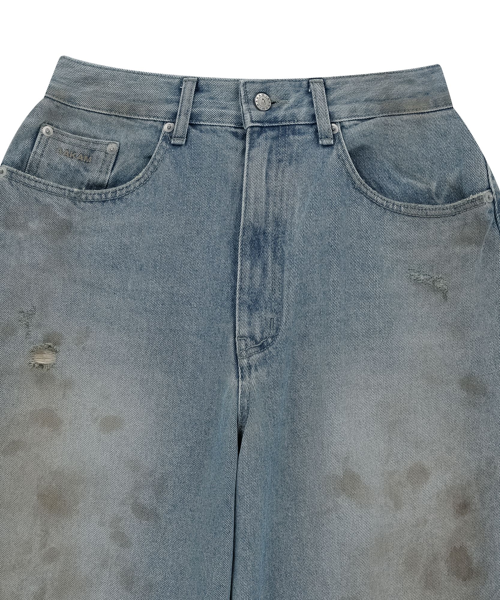 MUSINSA | AAKAM Dirty Washed Denim Pants (Blue)