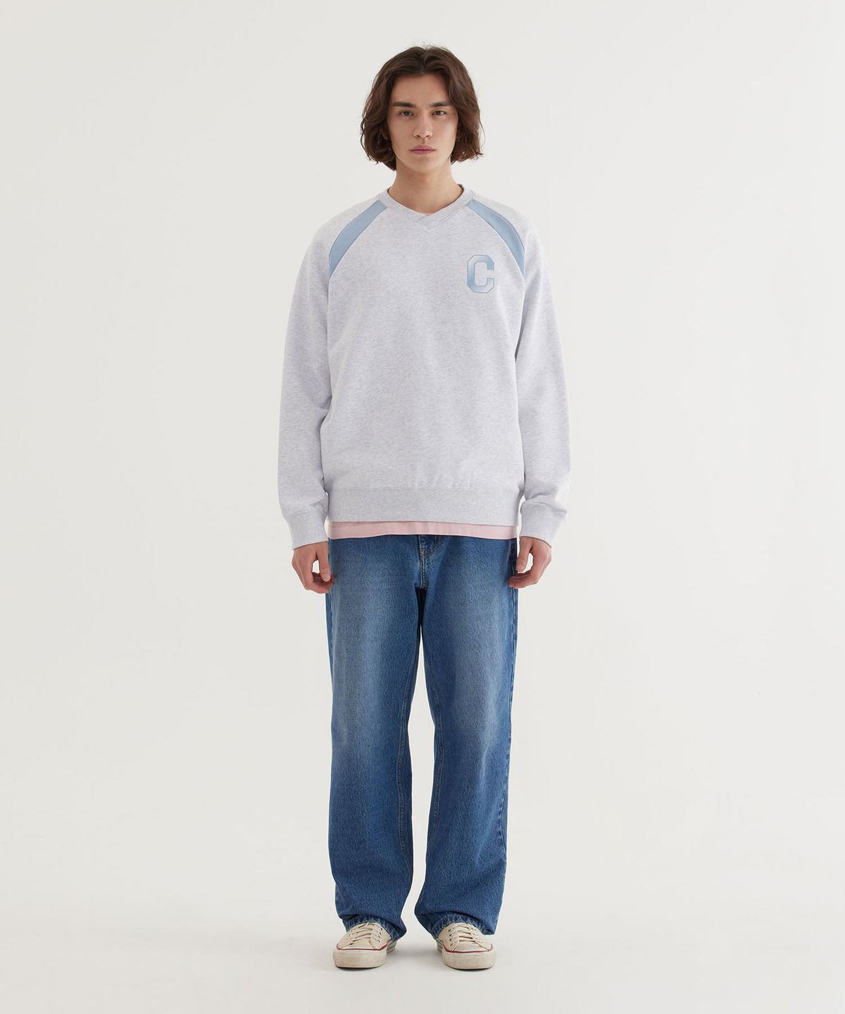 커버낫(COVERNAT) 블록코어 그래픽 맨투맨 Heather Gray