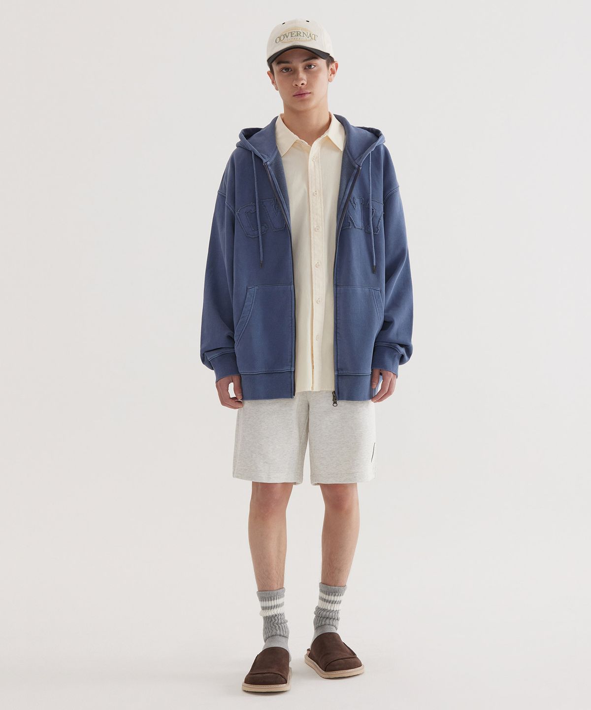커버낫(COVERNAT) CVNT 피그먼트 후드집업 Navy