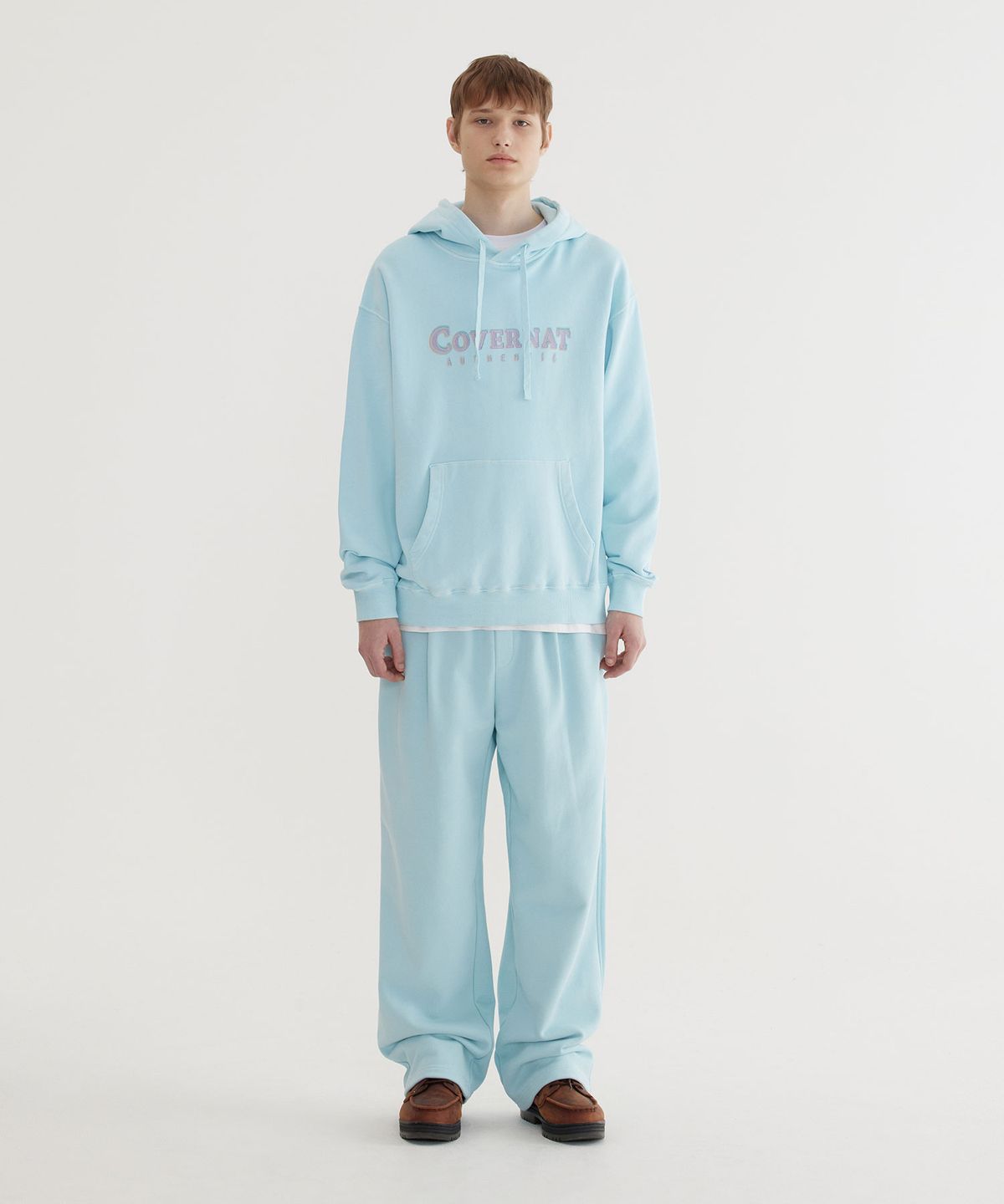 커버낫(COVERNAT) 어센틱 로고 다잉 후디 Sky Blue