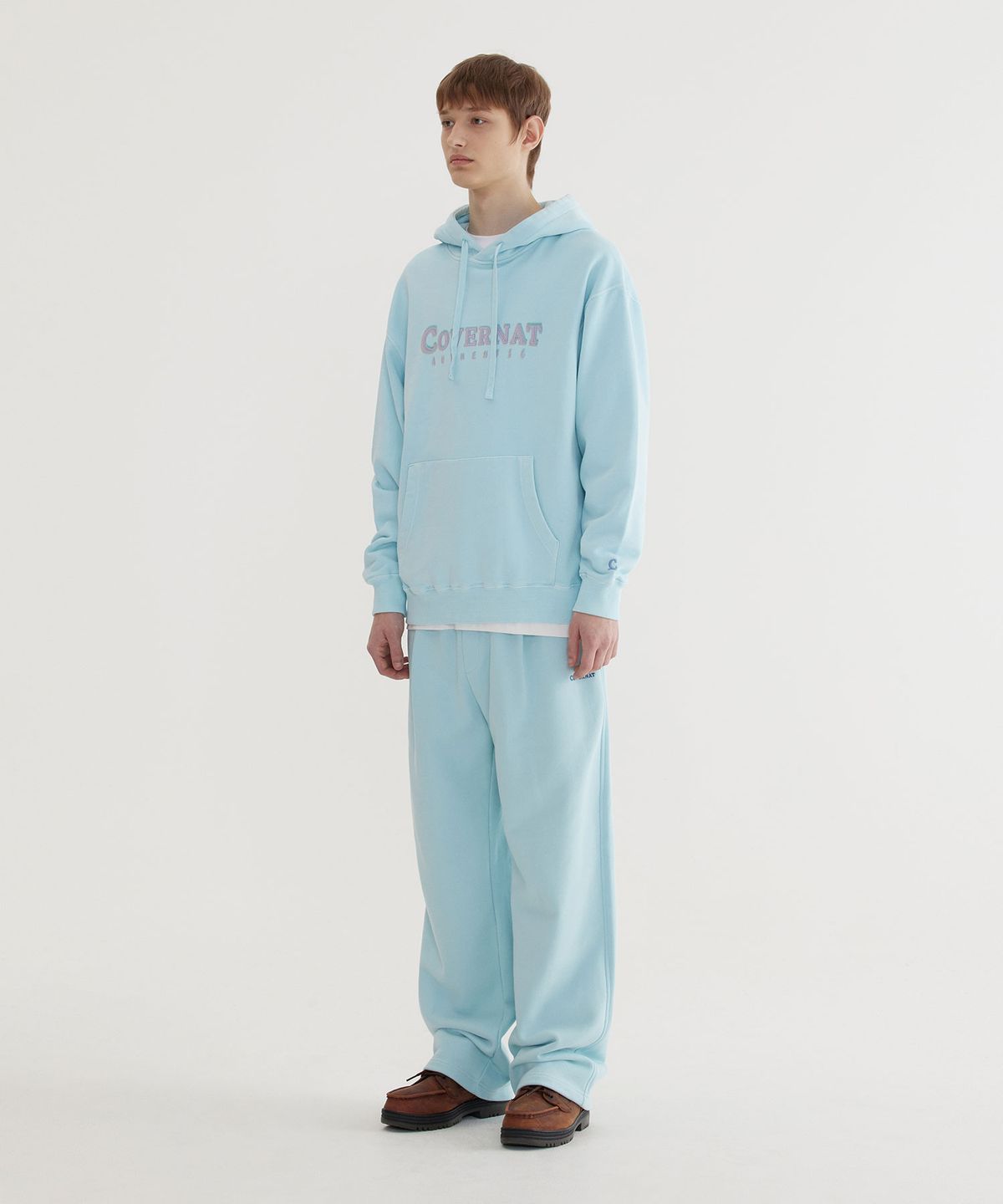 커버낫(COVERNAT) 어센틱 로고 다잉 후디 Sky Blue
