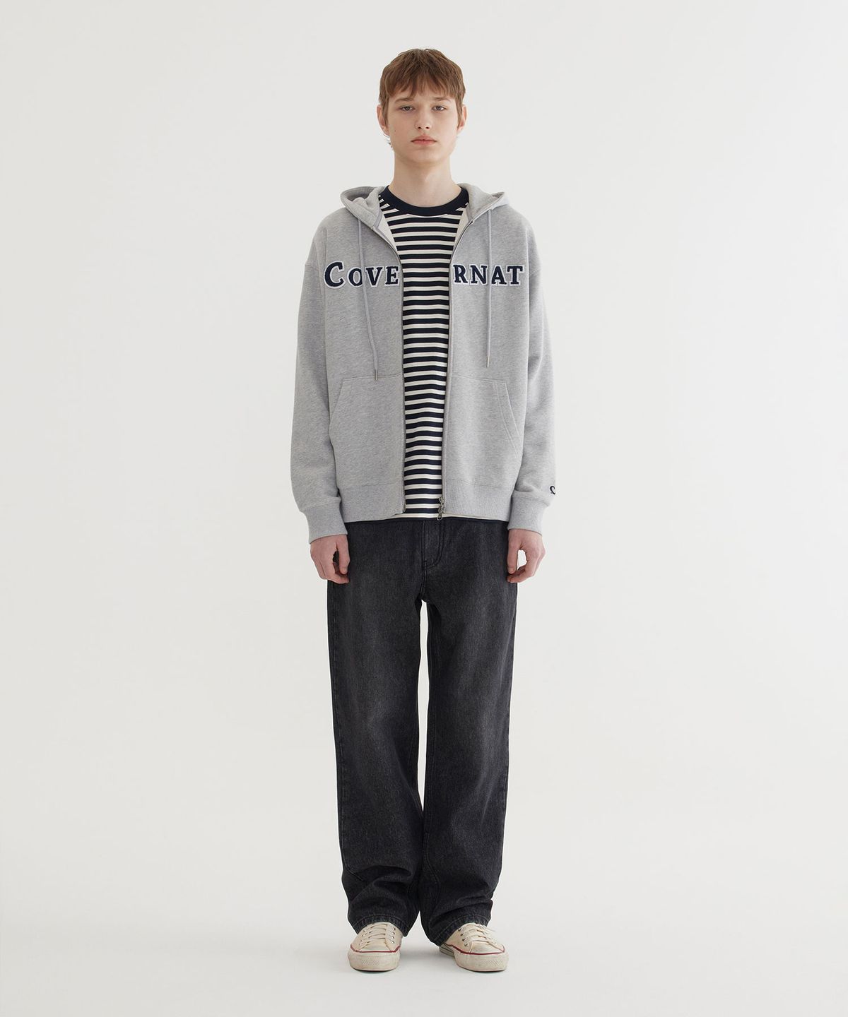 커버낫(COVERNAT) 어센틱 로고 후드집업 Melange Gray