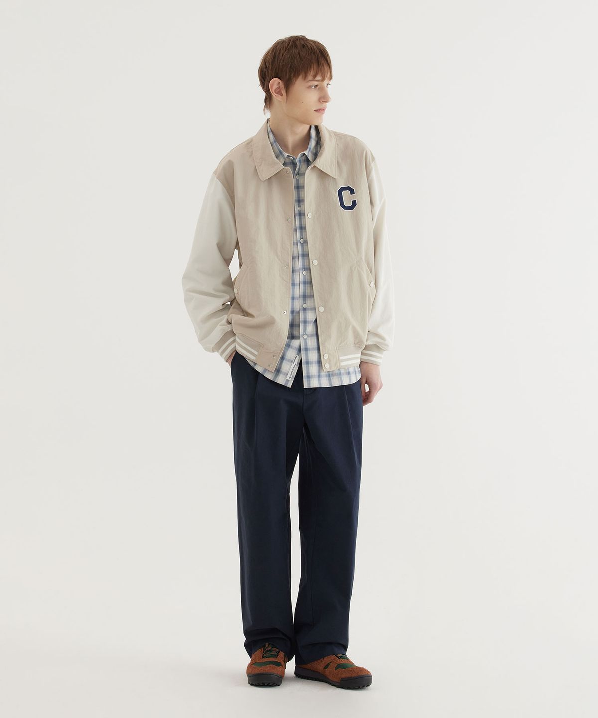 커버낫(COVERNAT) C로고 카라 바시티 자켓 Beige
