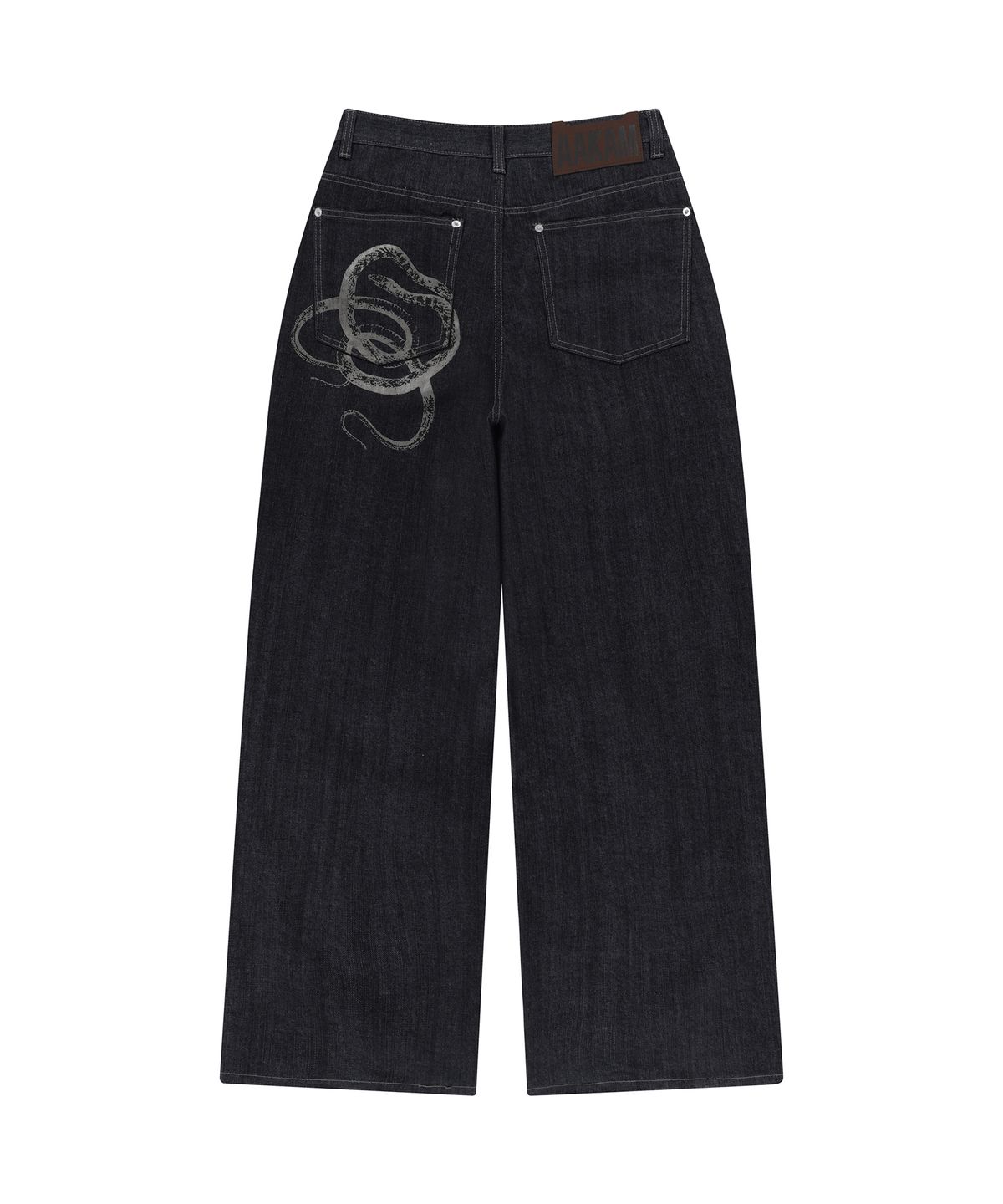 아캄(AAKAM) Snake Printed Denim Pants (Black)