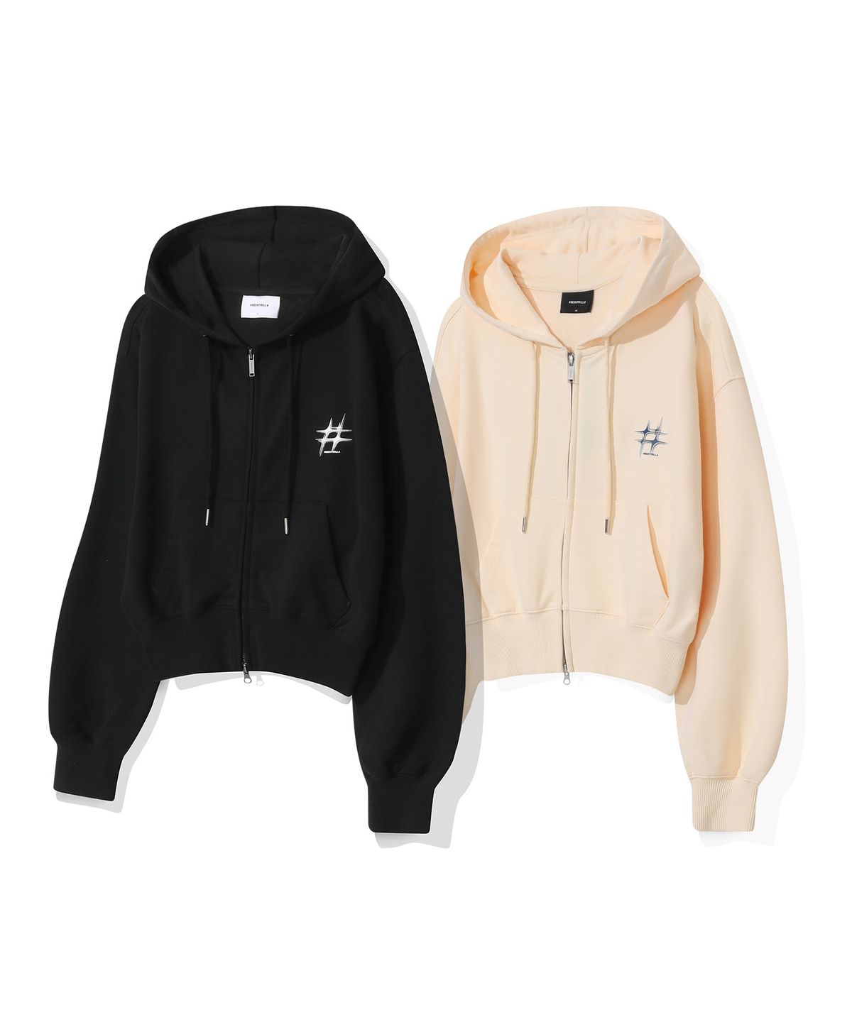 빈트릴 뉴욕(BEENTRILL NEWYORK) 우먼즈 스타 해시태그 크롭 후드 집업(블랙)