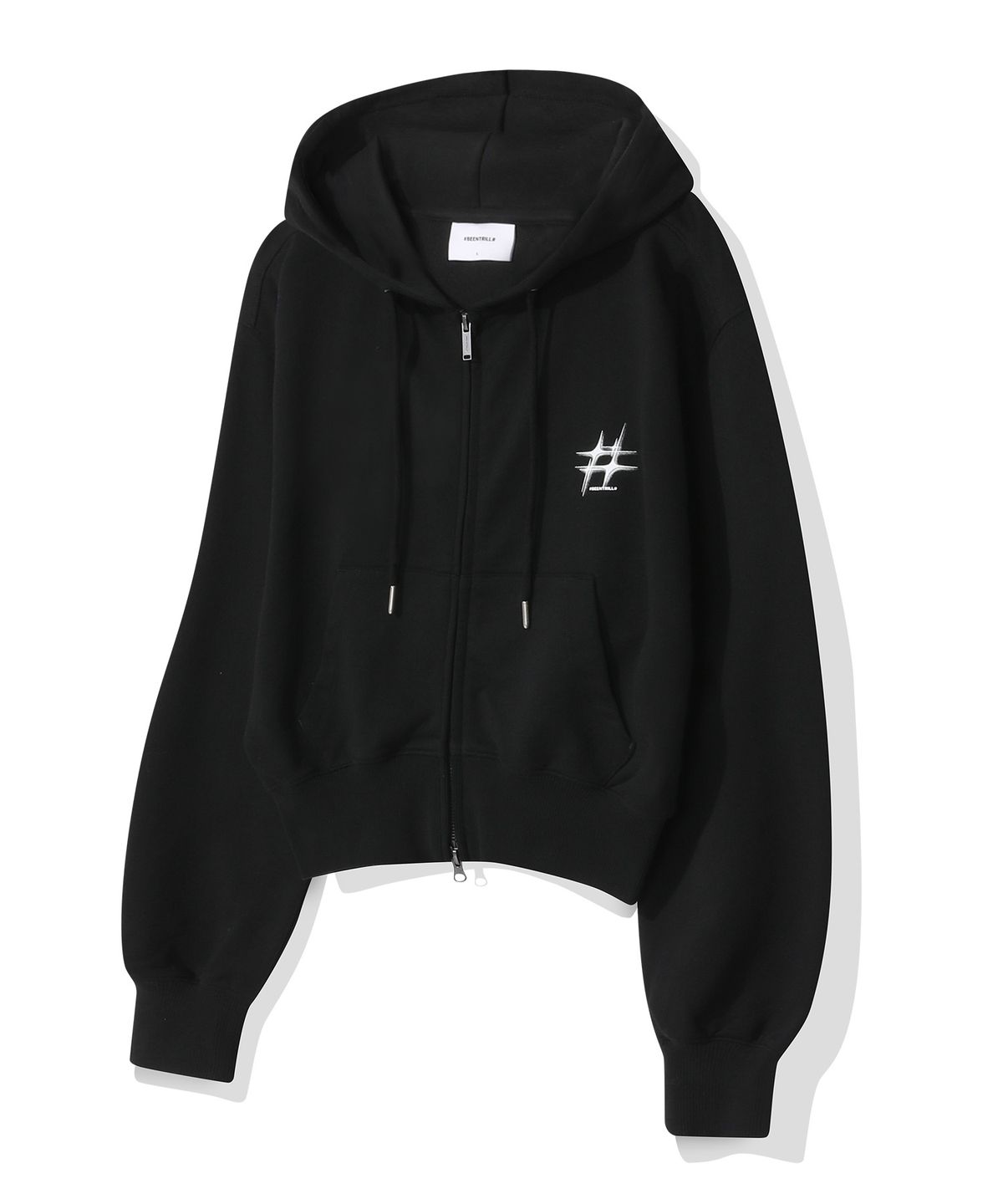 빈트릴 뉴욕(BEENTRILL NEWYORK) 우먼즈 스타 해시태그 크롭 후드 집업(블랙)