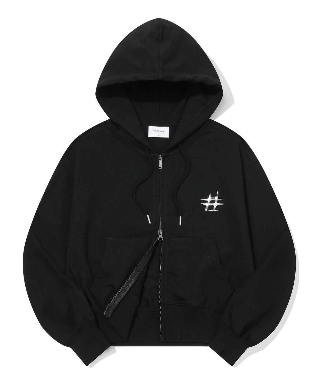 빈트릴 뉴욕(BEENTRILL NEWYORK) 우먼즈 스타 해시태그 크롭 후드 집업(블랙)