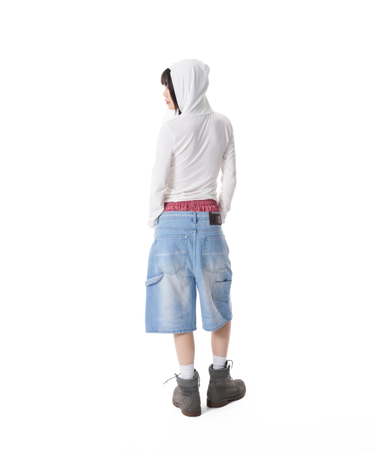 아캄(AAKAM) Needlework Carpenter Bermuda Denim Pants (Blue)