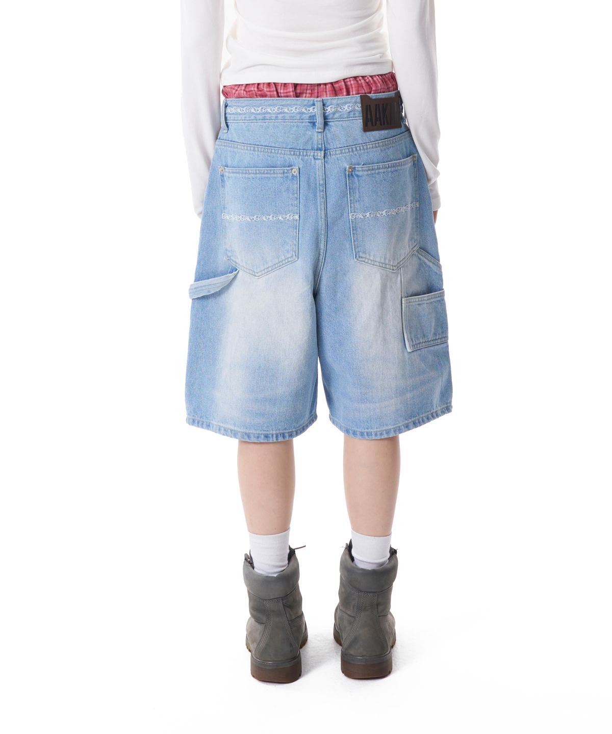 아캄(AAKAM) Needlework Carpenter Bermuda Denim Pants (Blue)
