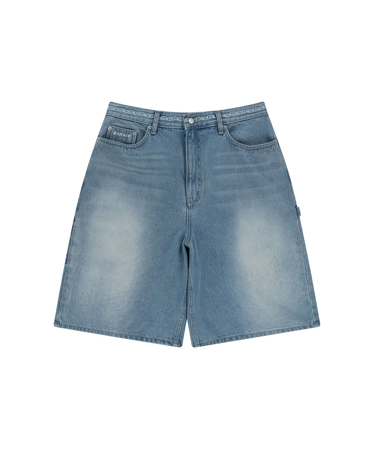 아캄(AAKAM) Needlework Carpenter Bermuda Denim Pants (Blue)