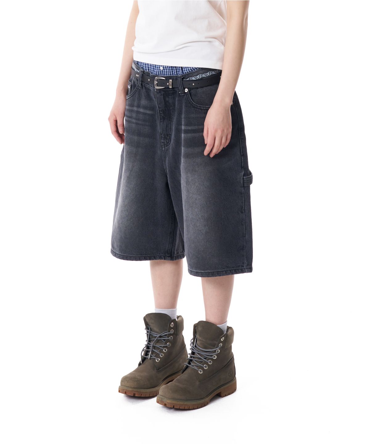 아캄(AAKAM) Needlework Carpenter Bermuda Denim Pants (Black)