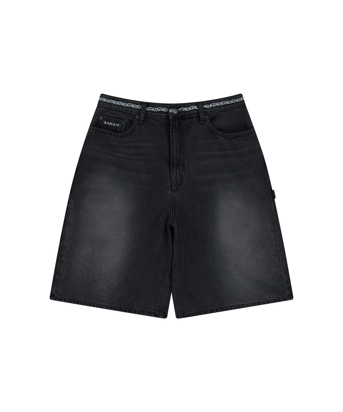 아캄(AAKAM) Needlework Carpenter Bermuda Denim Pants (Black)