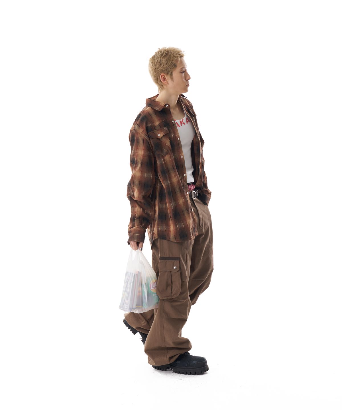 아캄(AAKAM) Knee Pin-tuck Contrast Cargo Pants (Brown)