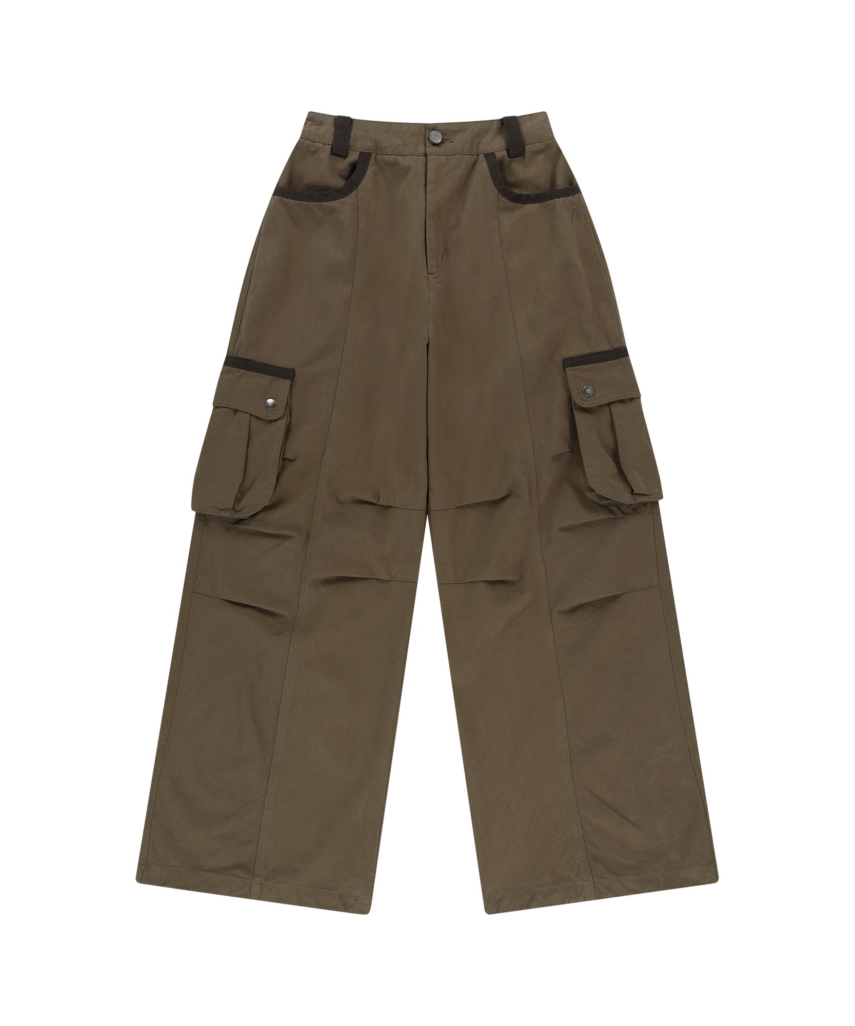MUSINSA | AAKAM Knee Pin-tuck Contrast Cargo Pants (Brown)