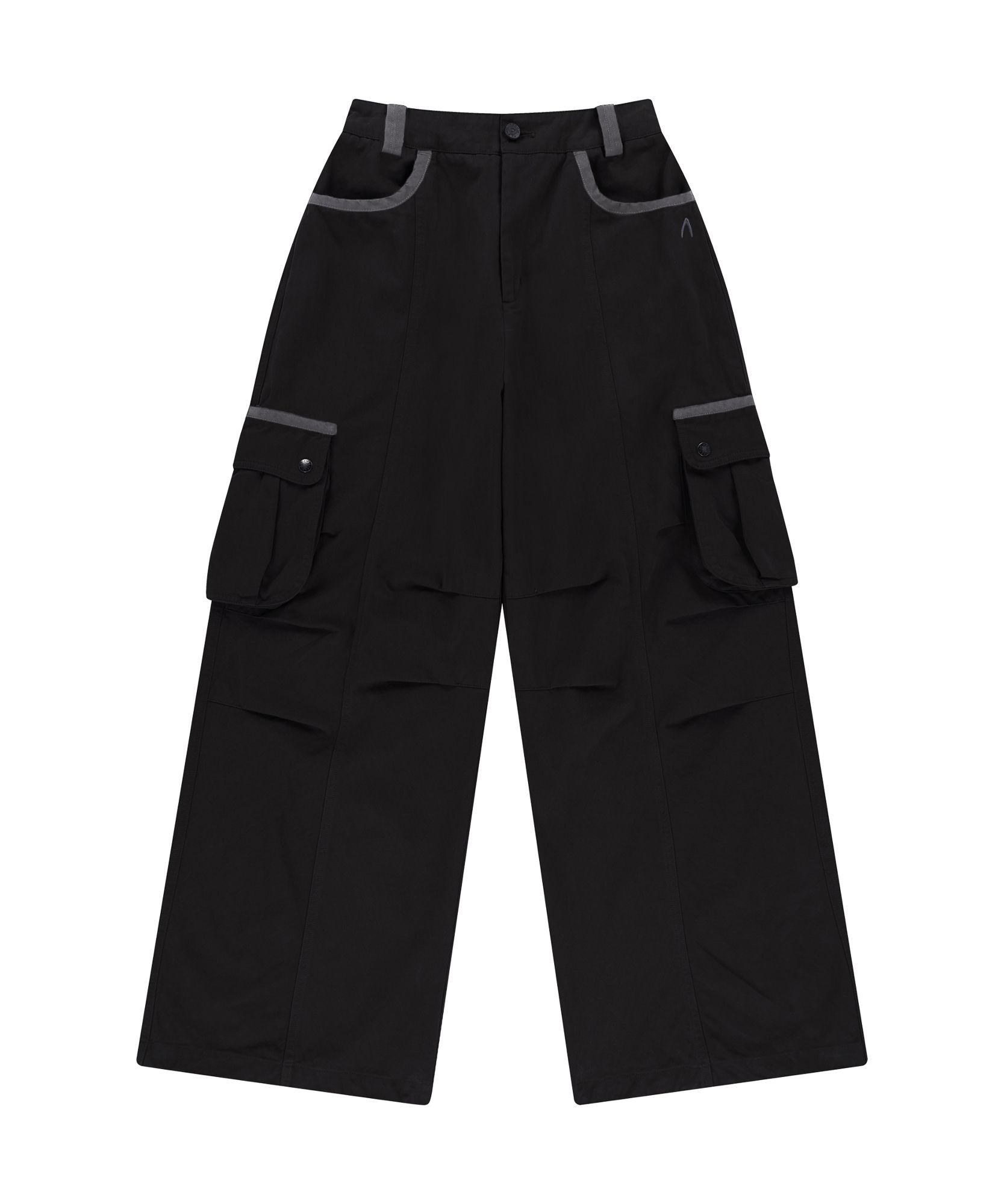 MUSINSA公式 | AAKAM Knee Pin-tuck Contrast Cargo Pants (Black)