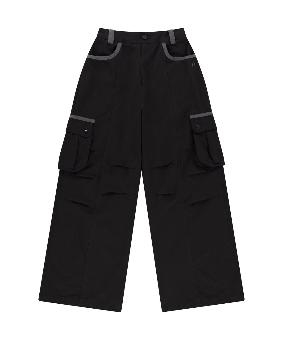 아캄(AAKAM) Knee Pin-tuck Contrast Cargo Pants (Black)