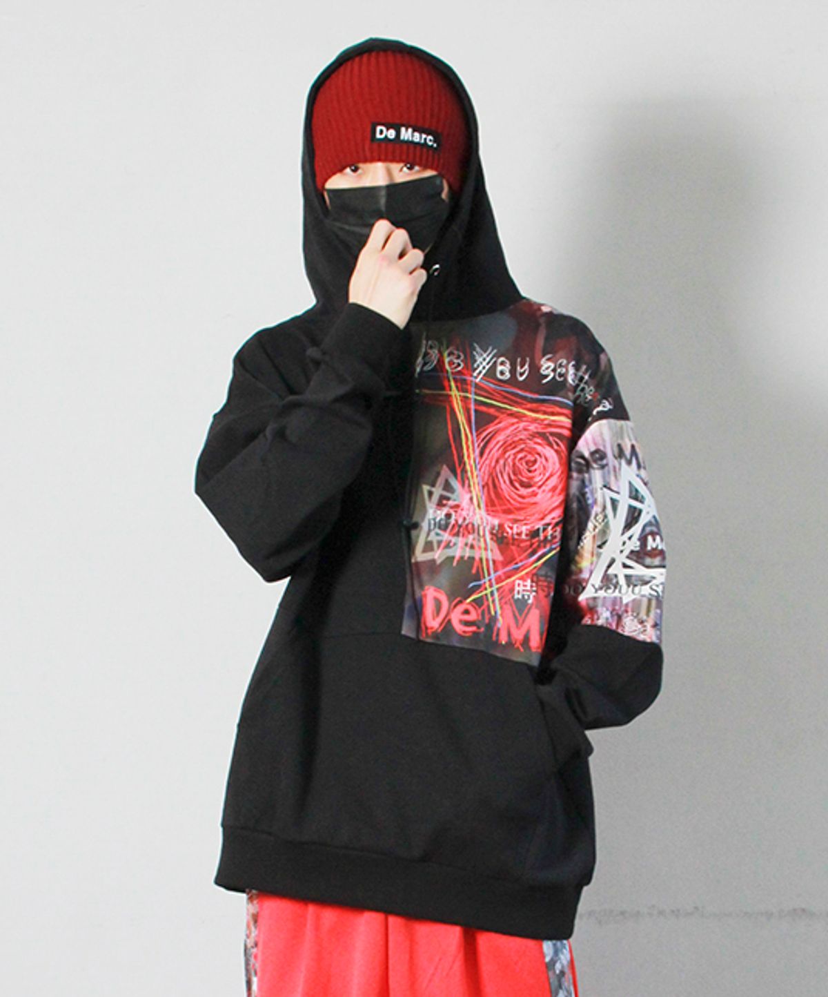 드마크(DEMARC) M 리얼 스트릿 그래픽 오버핏 후디 블랙