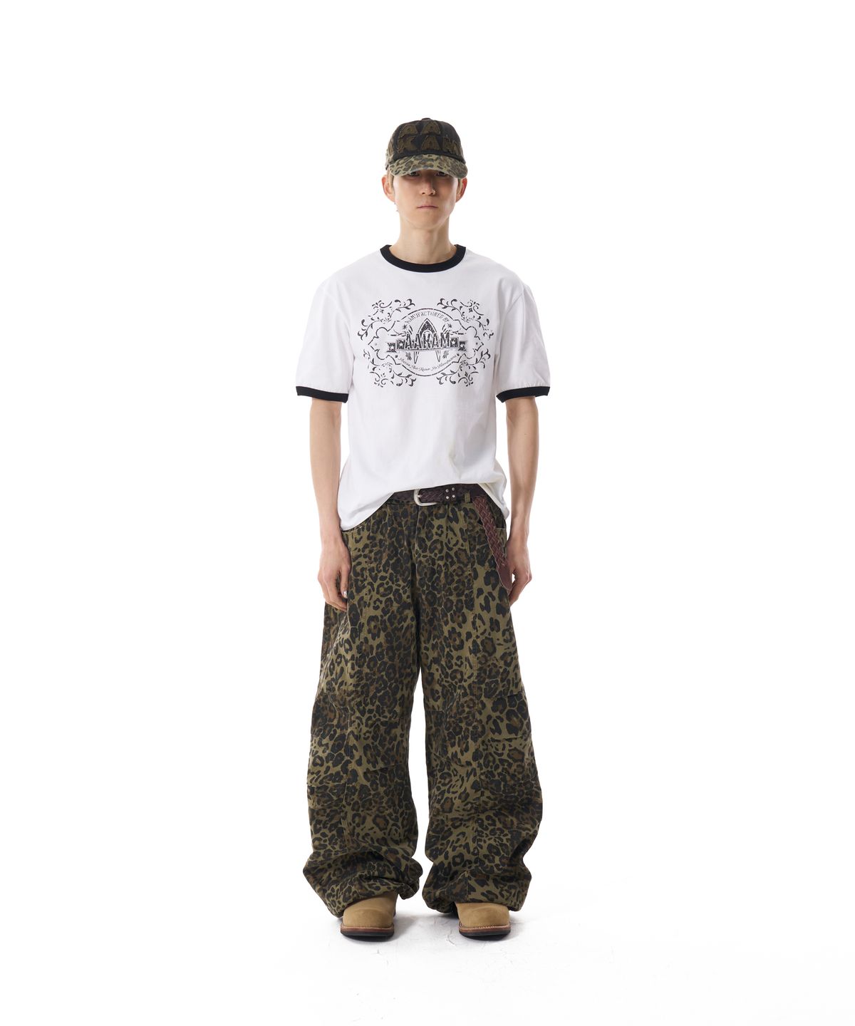 아캄(AAKAM) Knee Pin-tuck Leopard Cotton Pants (Khaki)