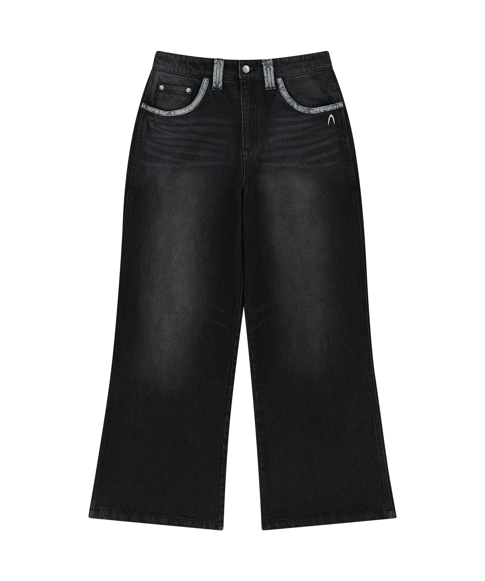 大人気★AAKAM★Rhinestone Washed Denim Pants(黒/追跡O) 大人気☆AAKAM☆Rhinestone Washed Denim Pants(2色/追跡O