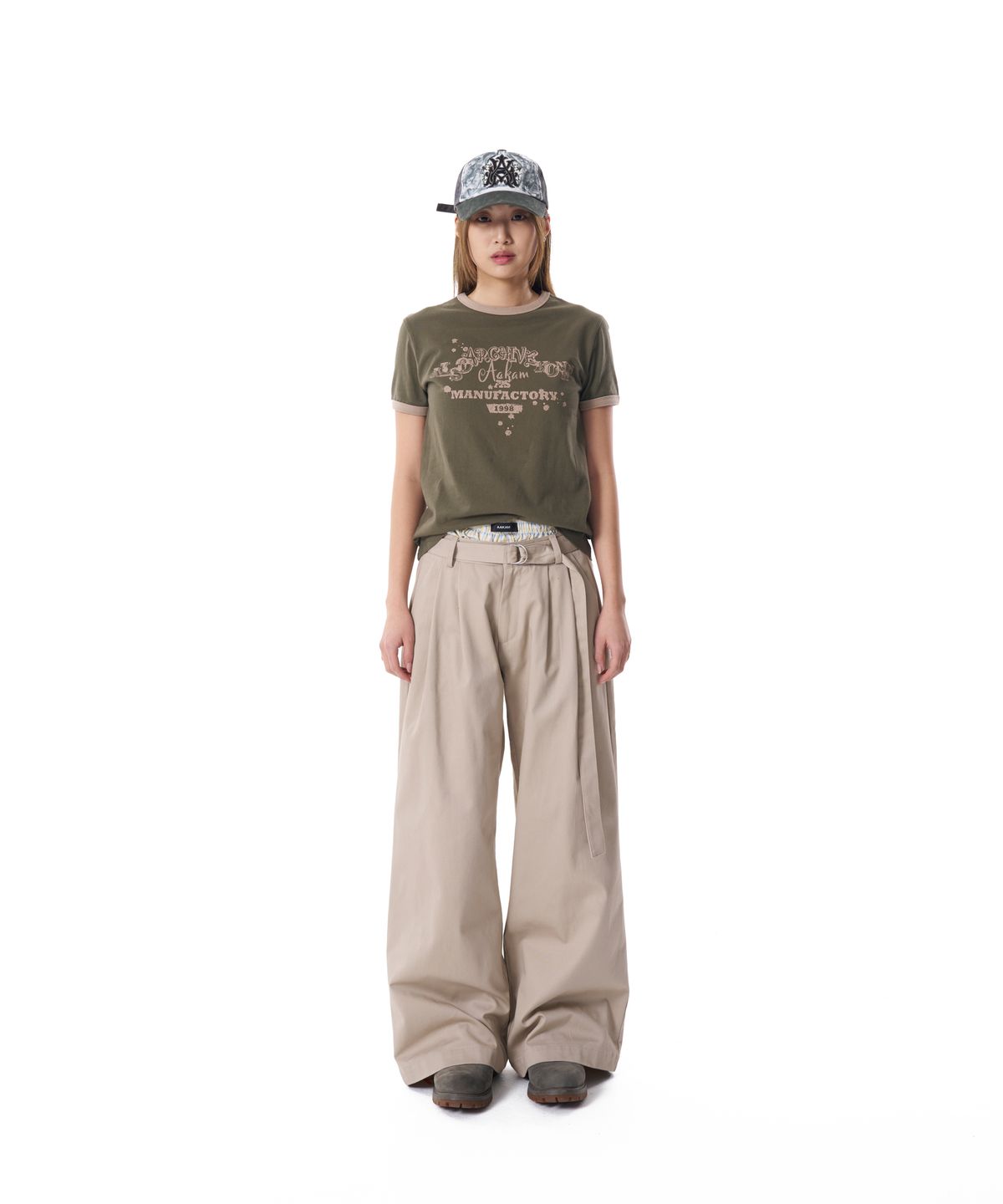 아캄(AAKAM) Western Belted Cotton Pants (Beige)