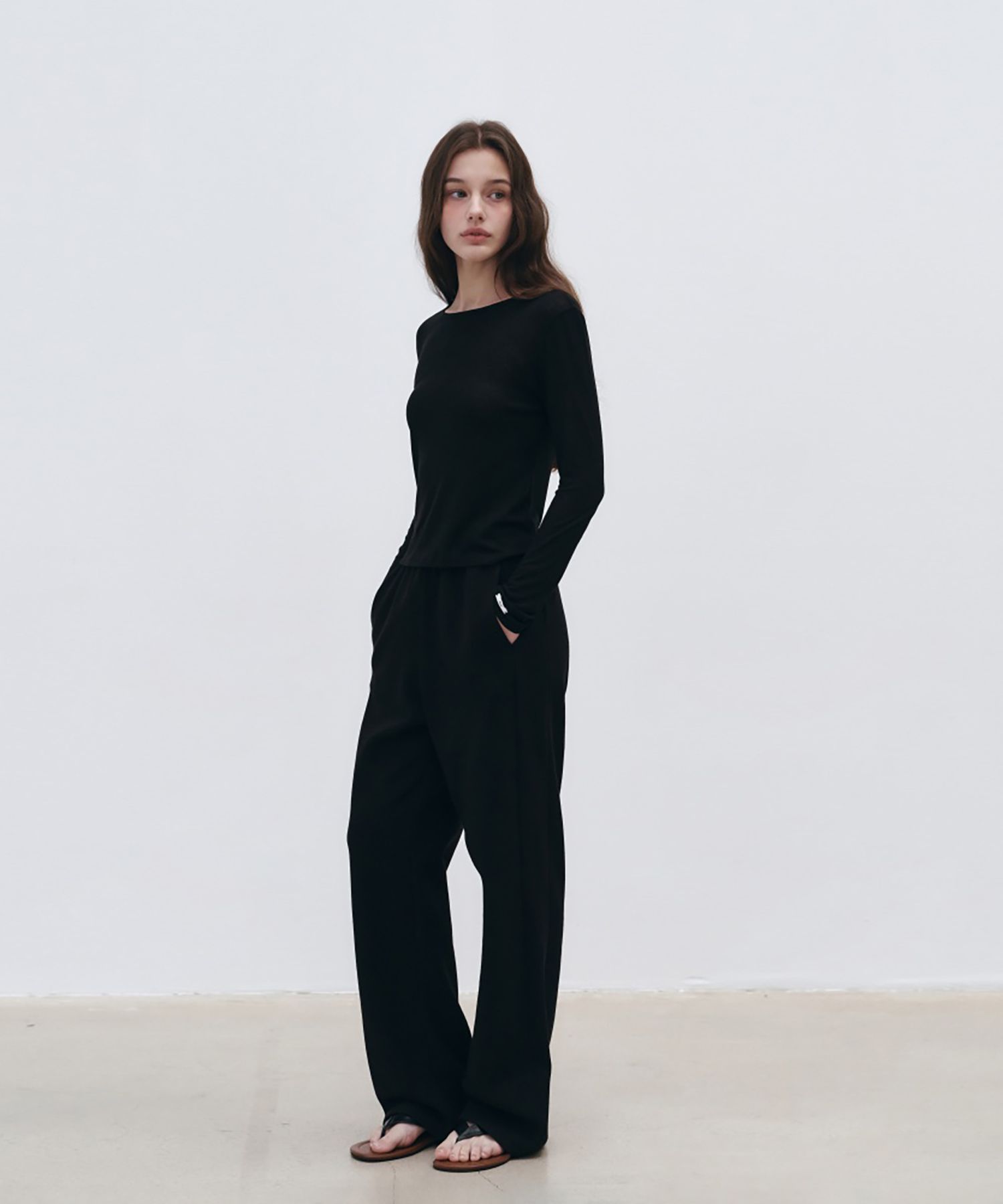 【U LAN】pigment line wide banding pants Banding Pants | NAIN Korean Women's Clothes Online