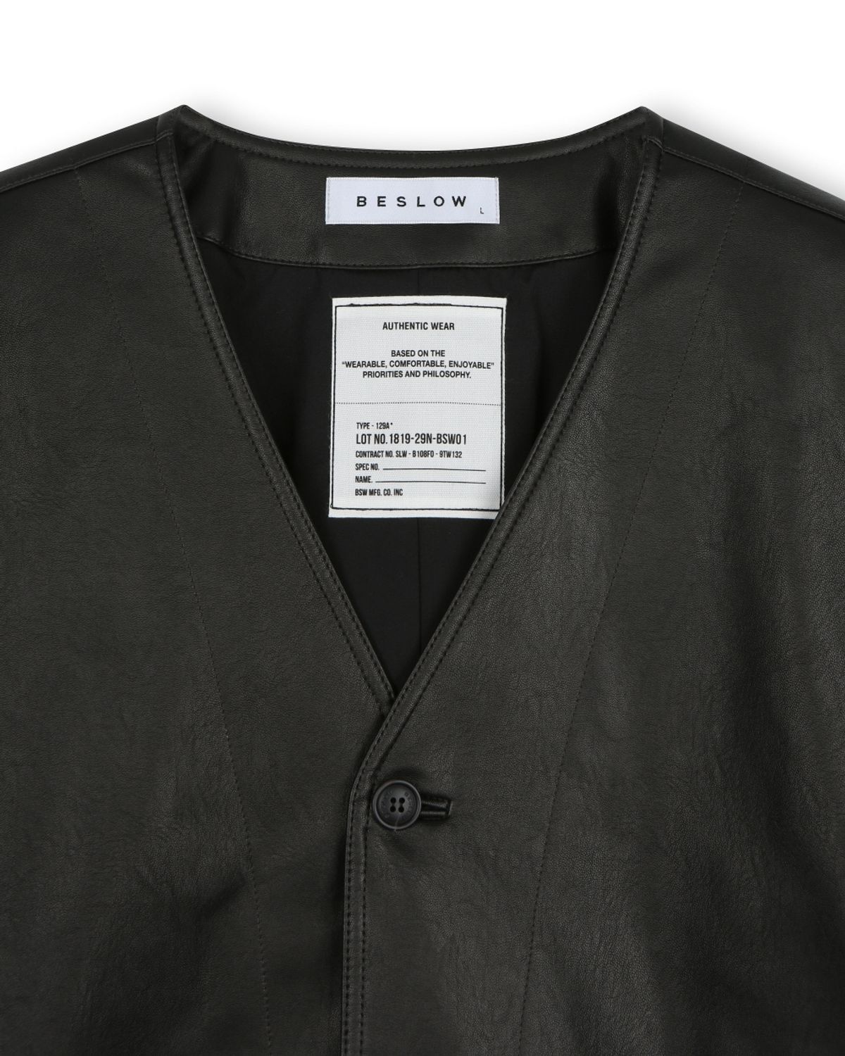 비슬로우(BESLOW) COLLARLESS JACKET LEATHER BLACK