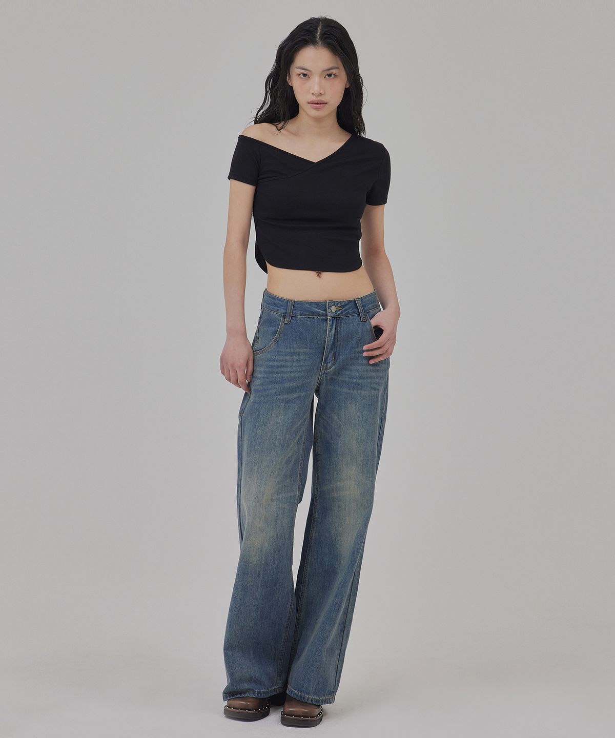 탑걸(TOPGIRL) WASHED STANDARD WIDE JEANS_T513DE402