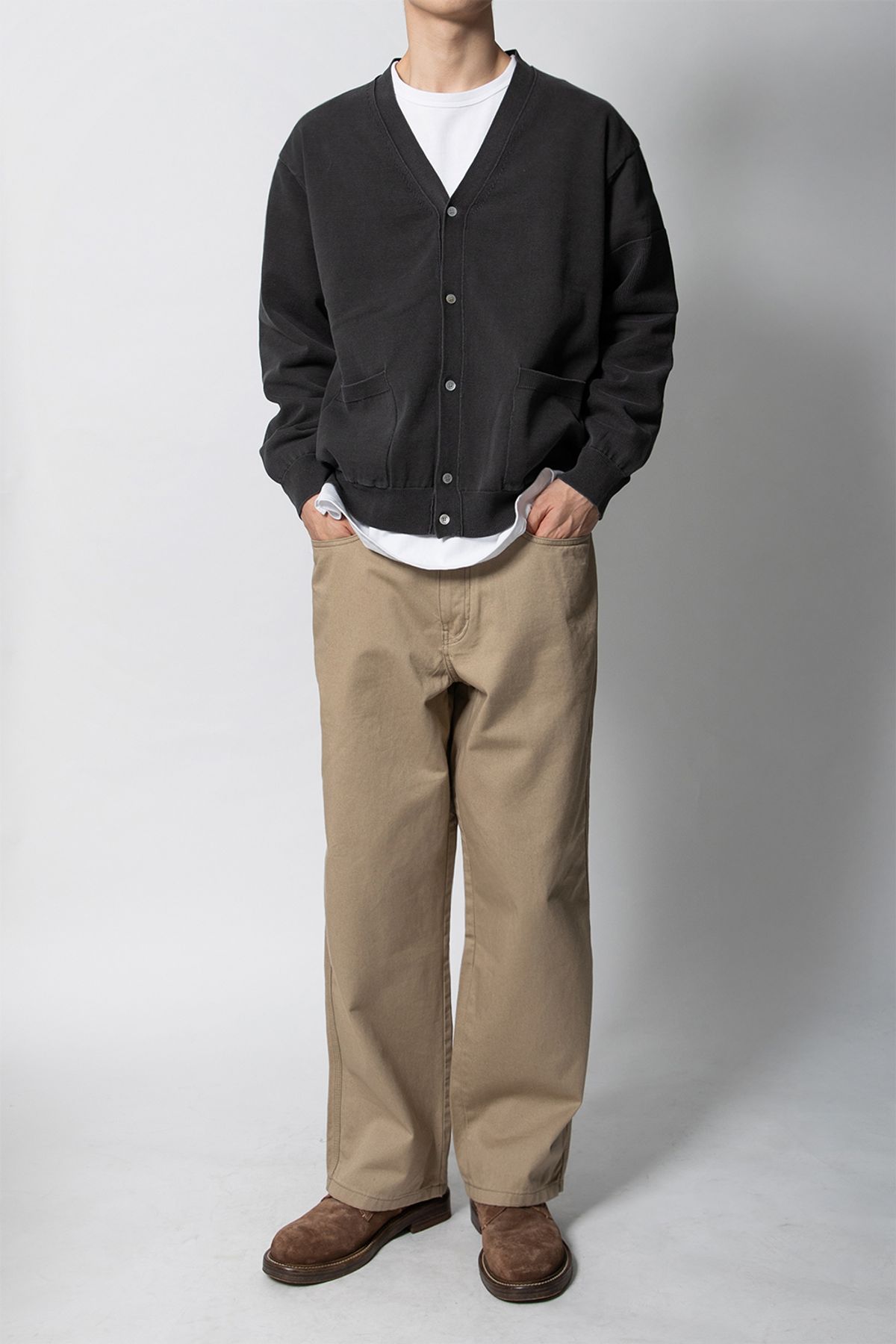 홀리선(HORLISUN) Eliot Garment Dyeing Knit Cardigan Charcoal