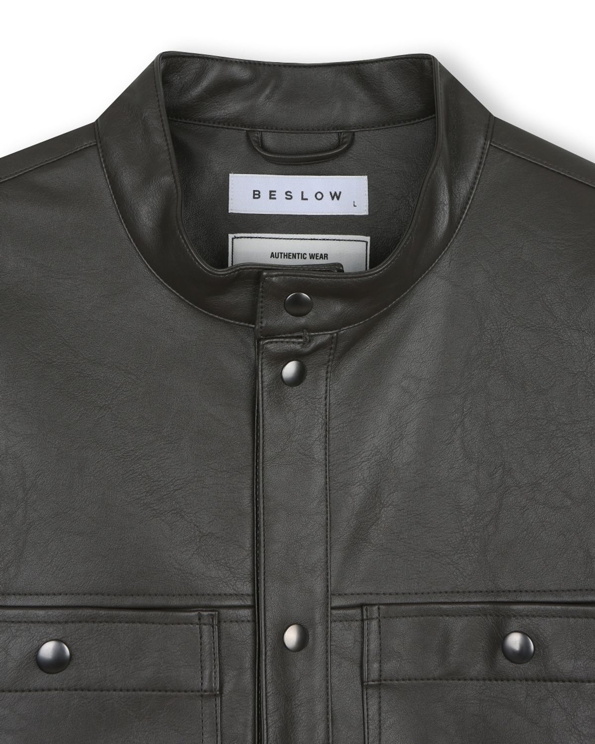 비슬로우(BESLOW) VEGAN LEATHER STAND COLLAR JACKET DARK MOCHA