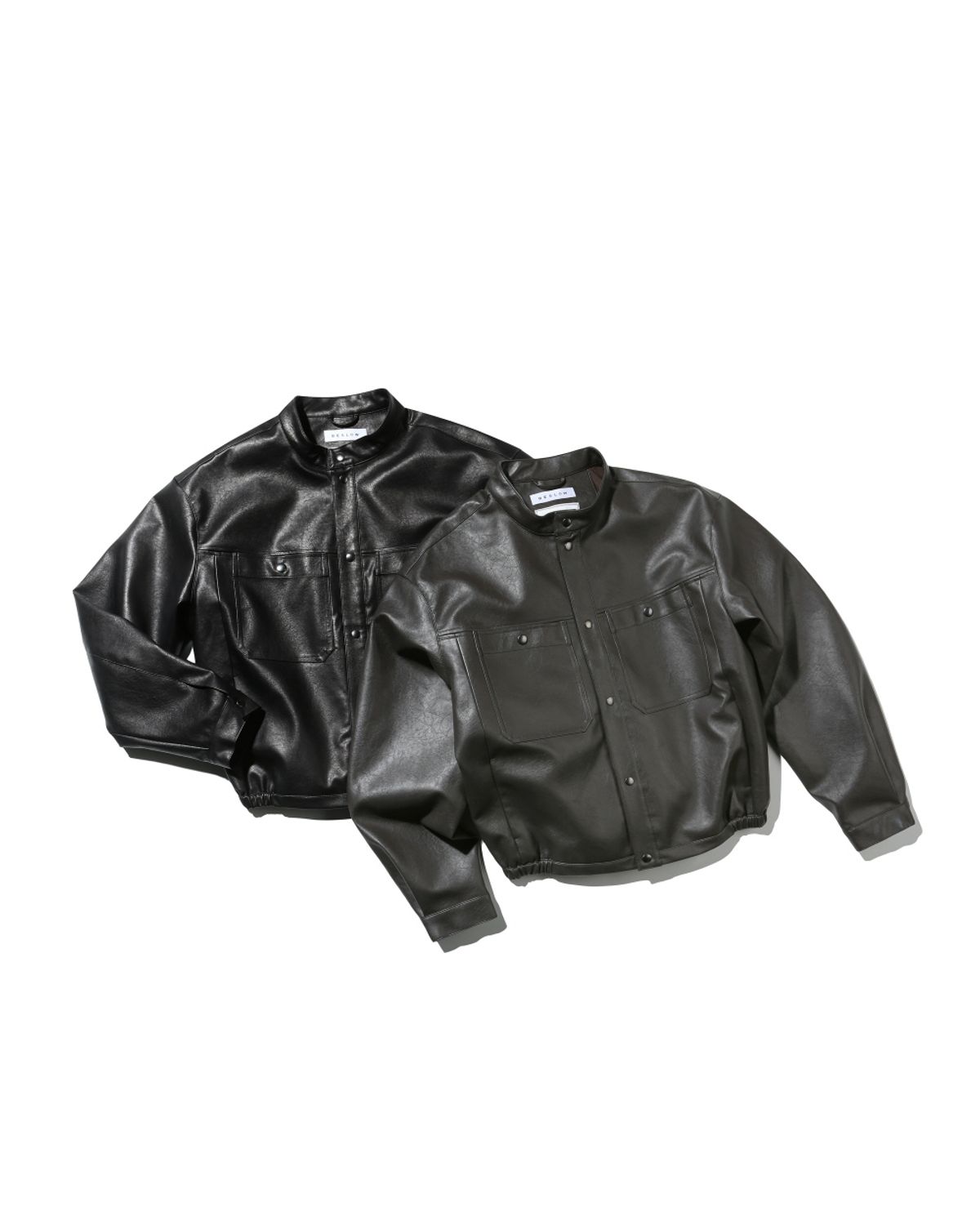 비슬로우(BESLOW) VEGAN LEATHER STAND COLLAR JACKET DARK MOCHA