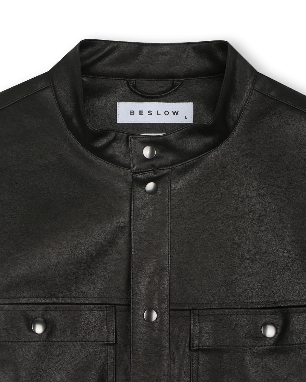 비슬로우(BESLOW) VEGAN LEATHER STAND COLLAR JACKET BLACK