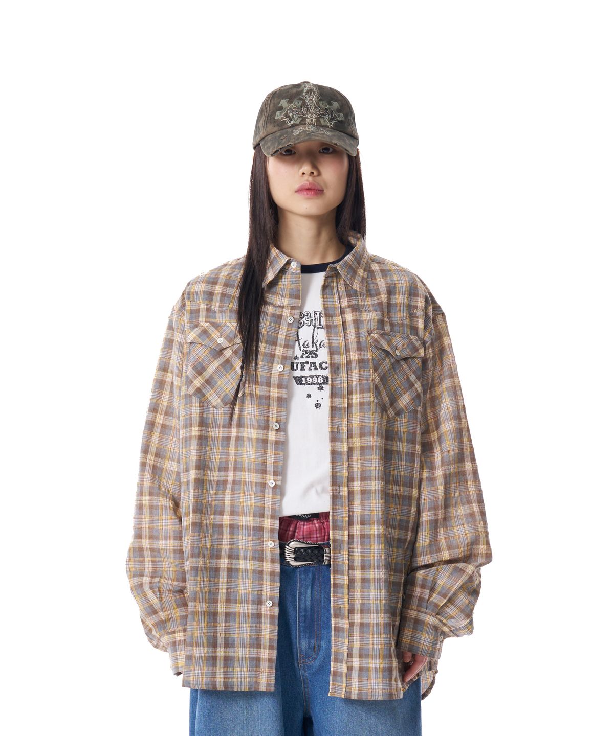 아캄(AAKAM) Western Vintage Check Shirts (Yellow)