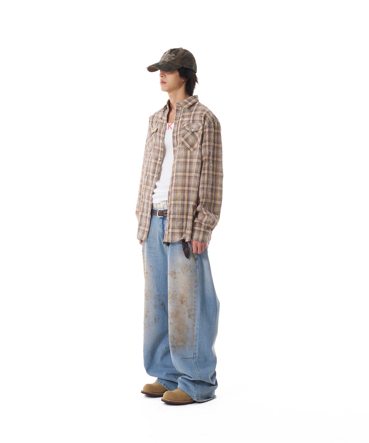 아캄(AAKAM) Western Vintage Check Shirts (Yellow)