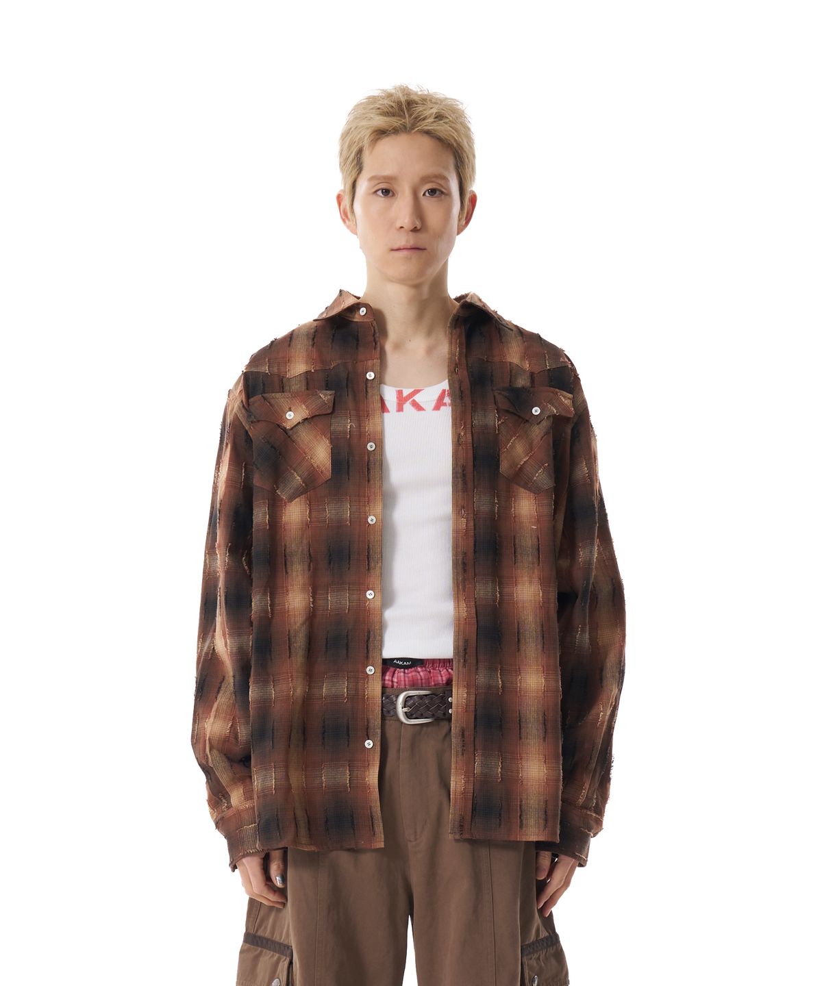 아캄(AAKAM) Western Vintage Check Shirts (Brown)