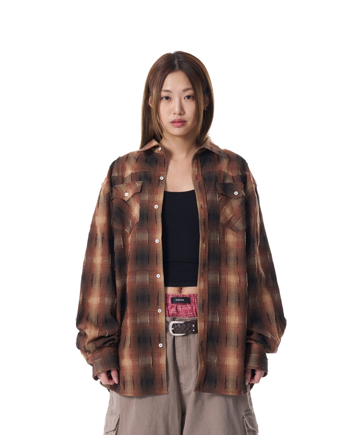 아캄(AAKAM) Western Vintage Check Shirts (Brown)