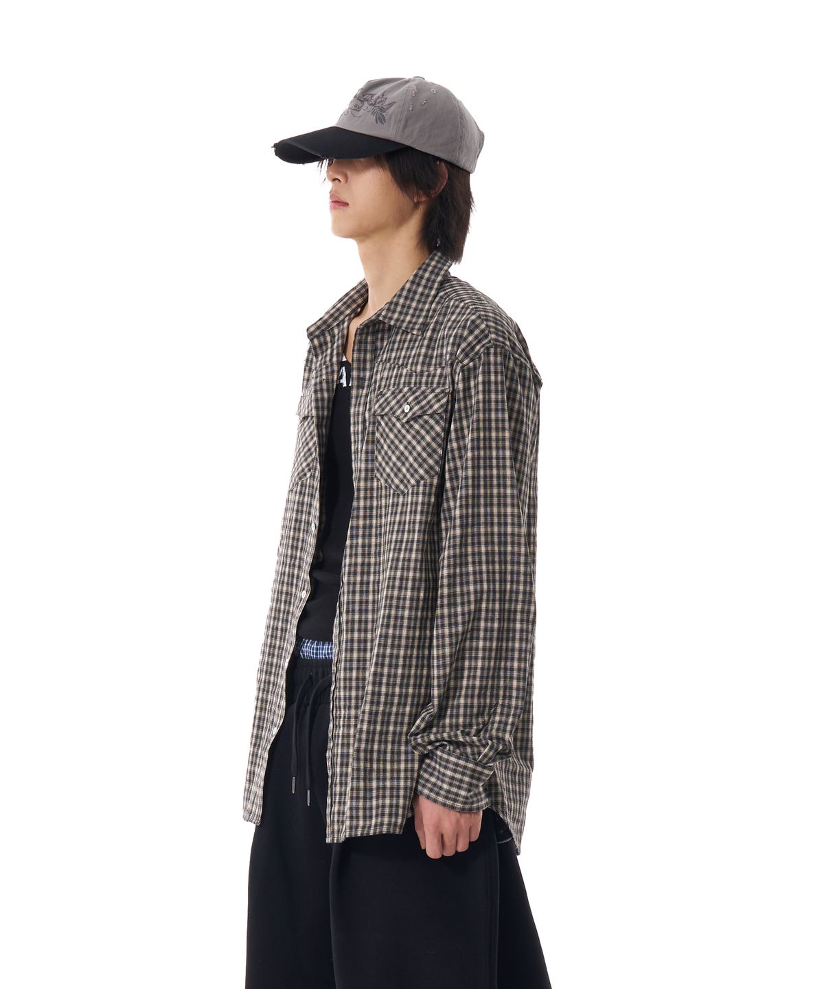 아캄(AAKAM) Western Vintage Check Shirts (Black)