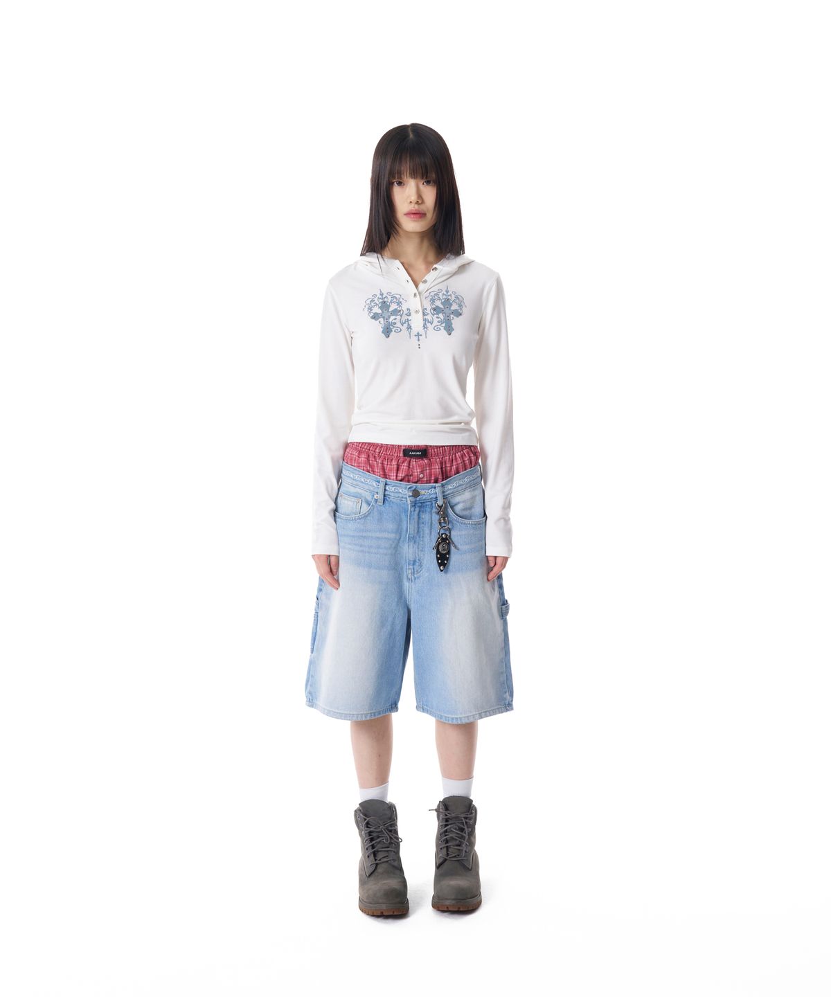 아캄(AAKAM) Studded CROS2 Hooded Long Sleeve (White)