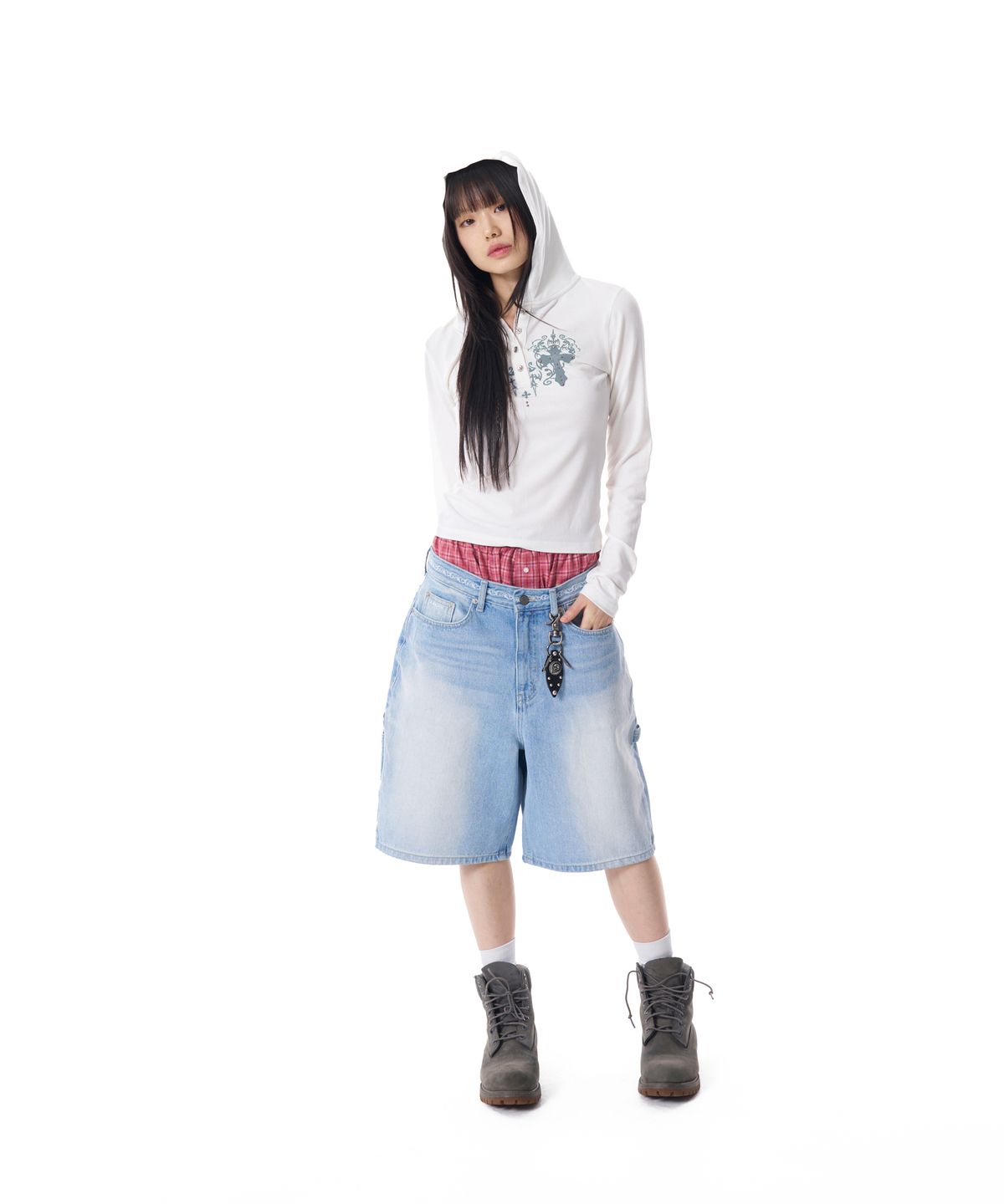 아캄(AAKAM) Studded CROS2 Hooded Long Sleeve (White)