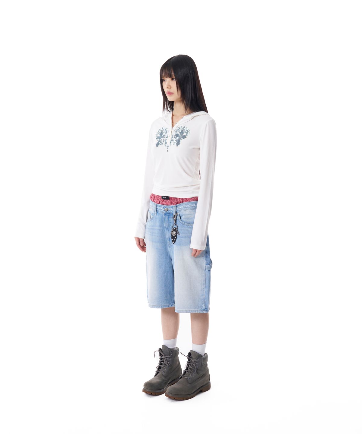 아캄(AAKAM) Studded CROS2 Hooded Long Sleeve (White)