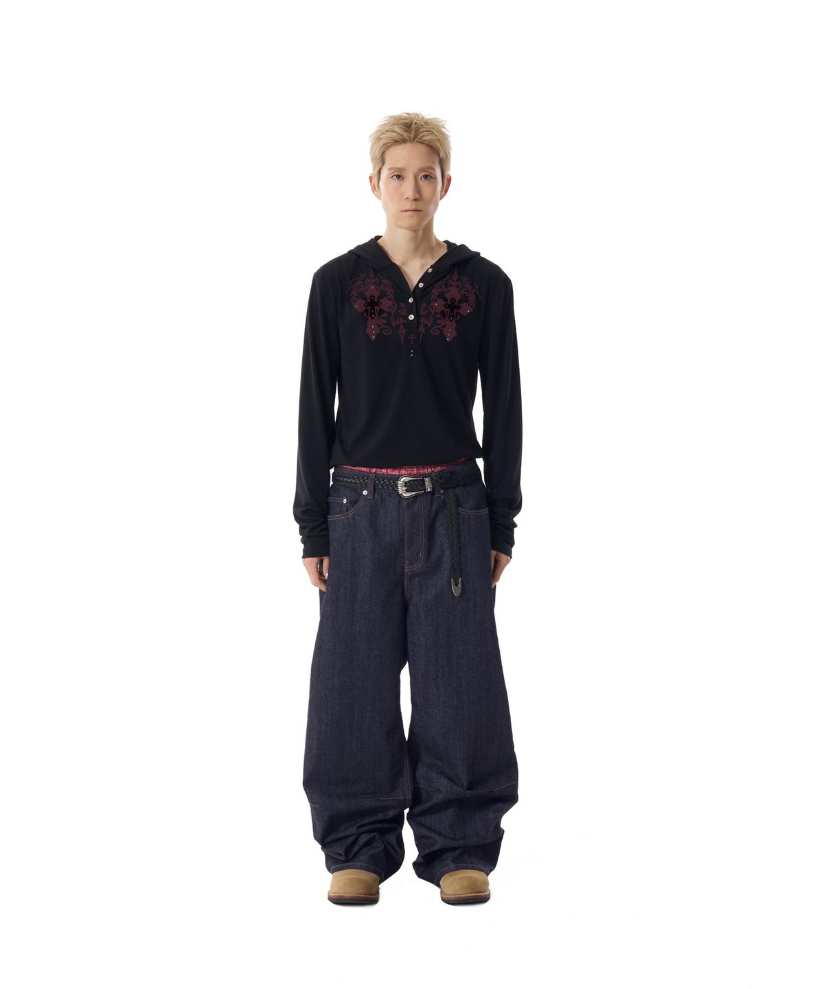 아캄(AAKAM) Studded CROS2 Hooded Long Sleeve (Black)