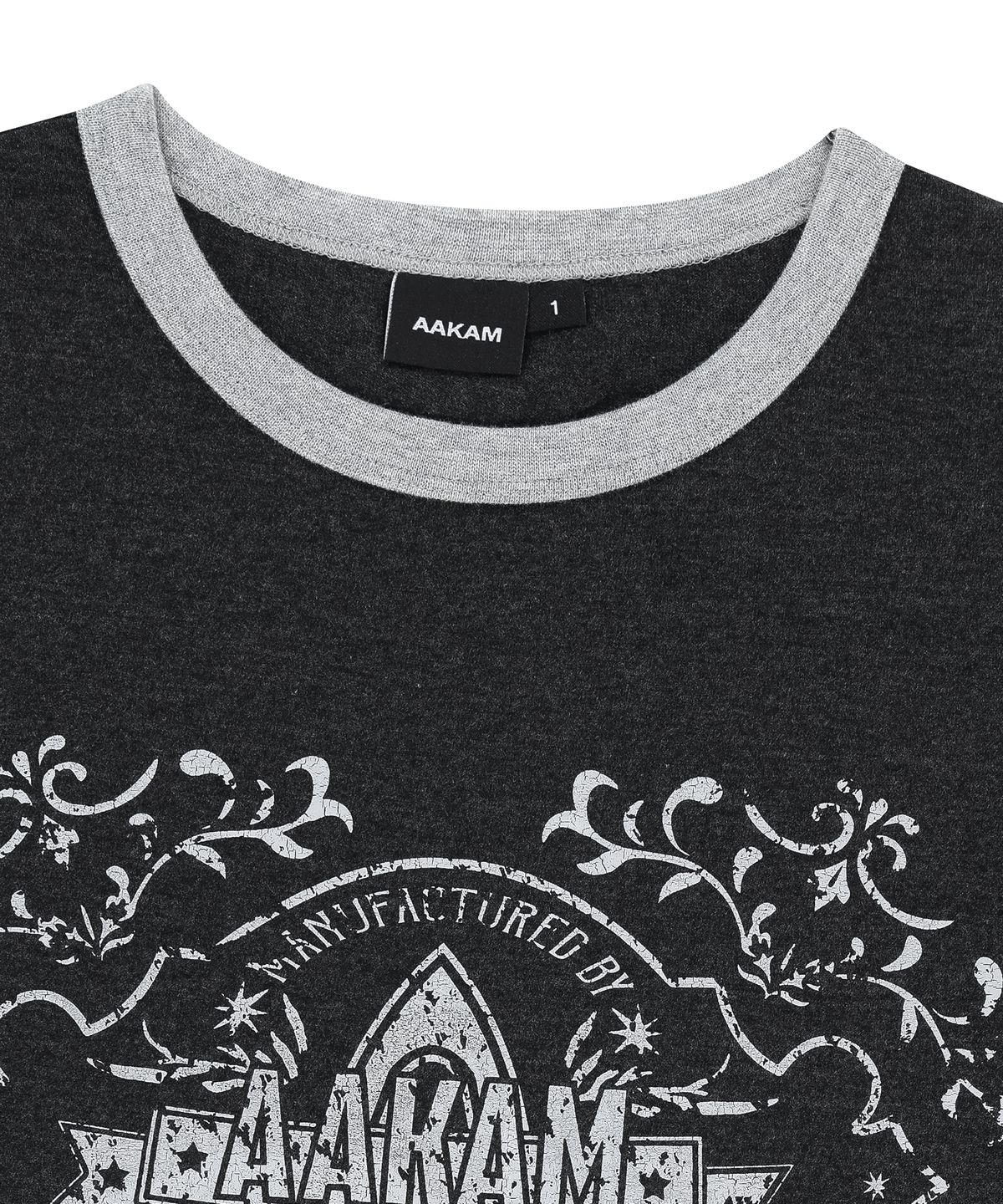 아캄(AAKAM) Stamp Printed Ringer Top (Dark Gray)