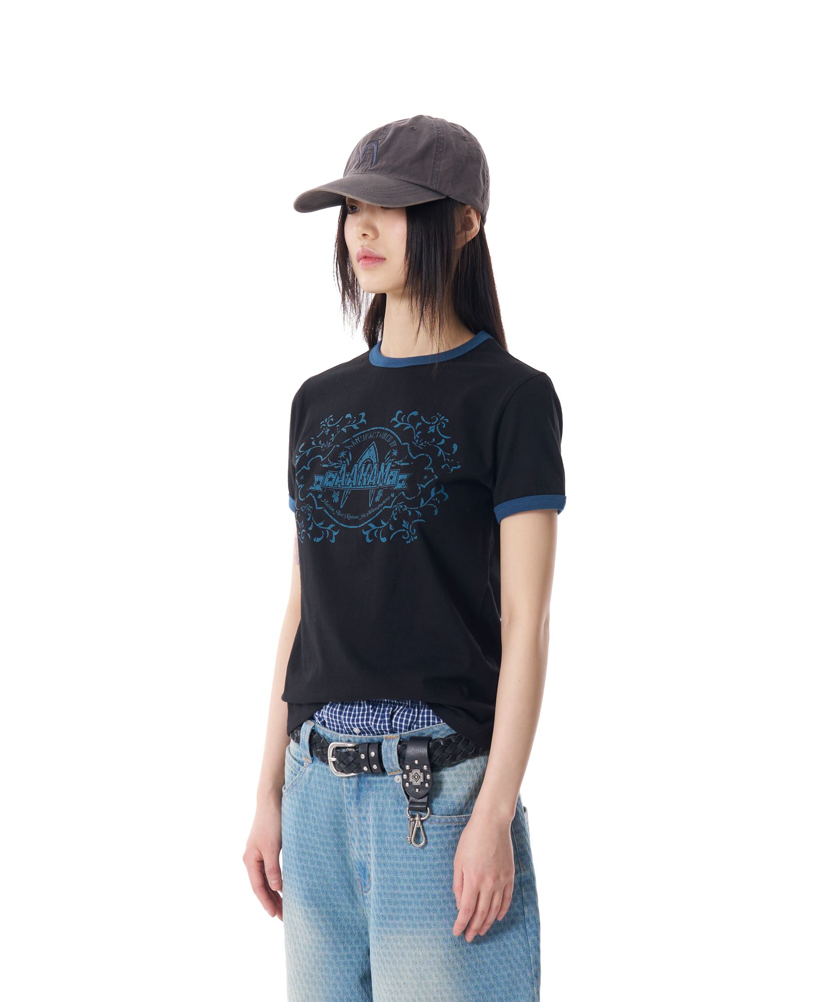 MUSINSA | AAKAM Stamp Printed Ringer Top (Black)