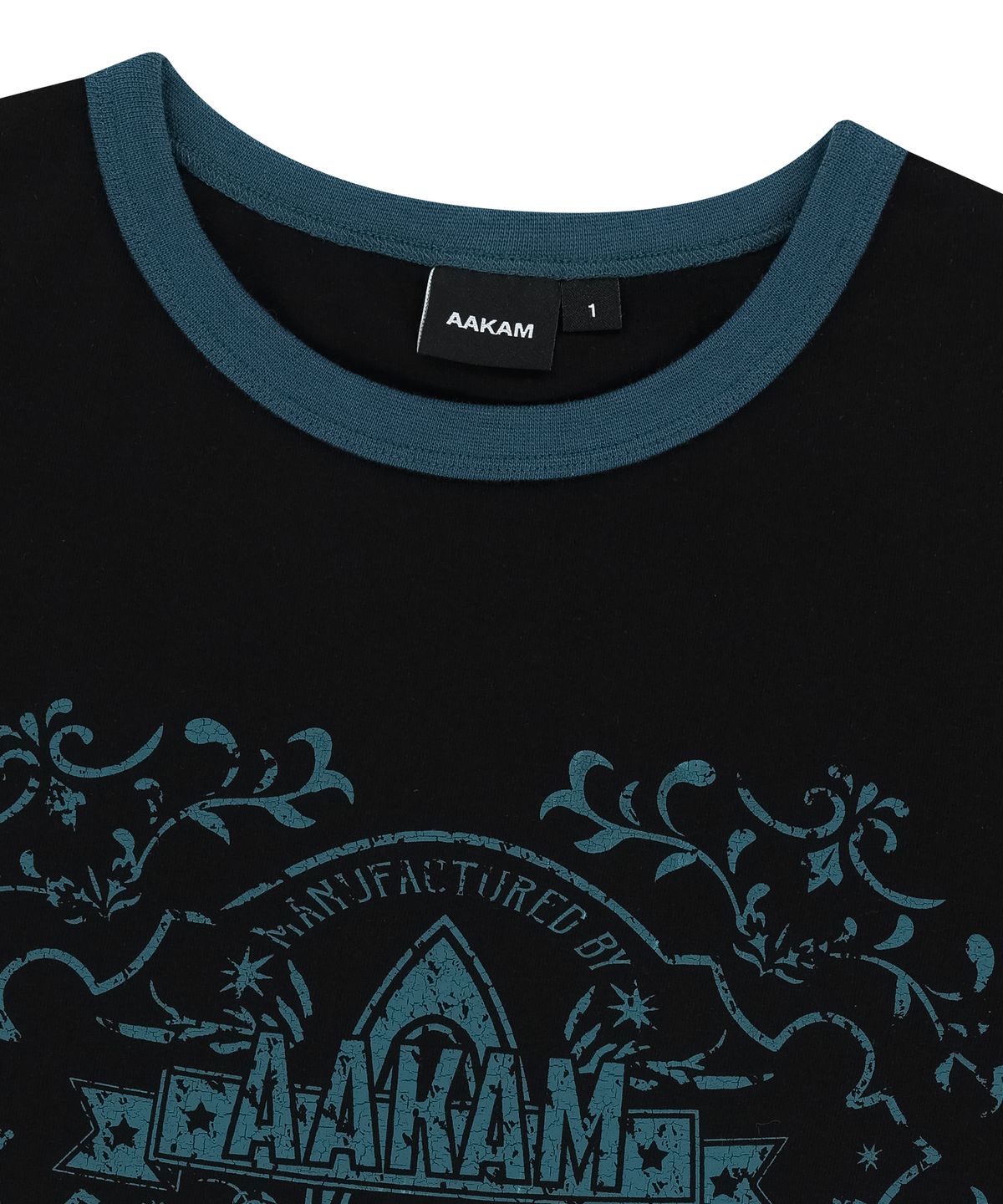 아캄(AAKAM) Stamp Printed Ringer Top (Black)