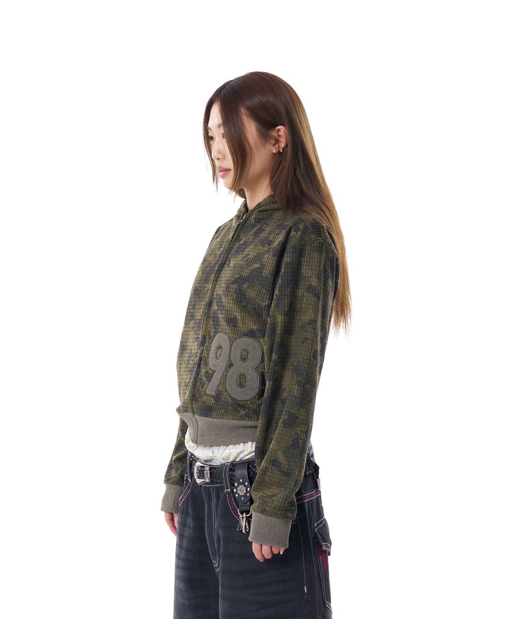 MUSINSA | AAKAM 98 Patch Camouflage Zip-Up Hoodie (Khaki)