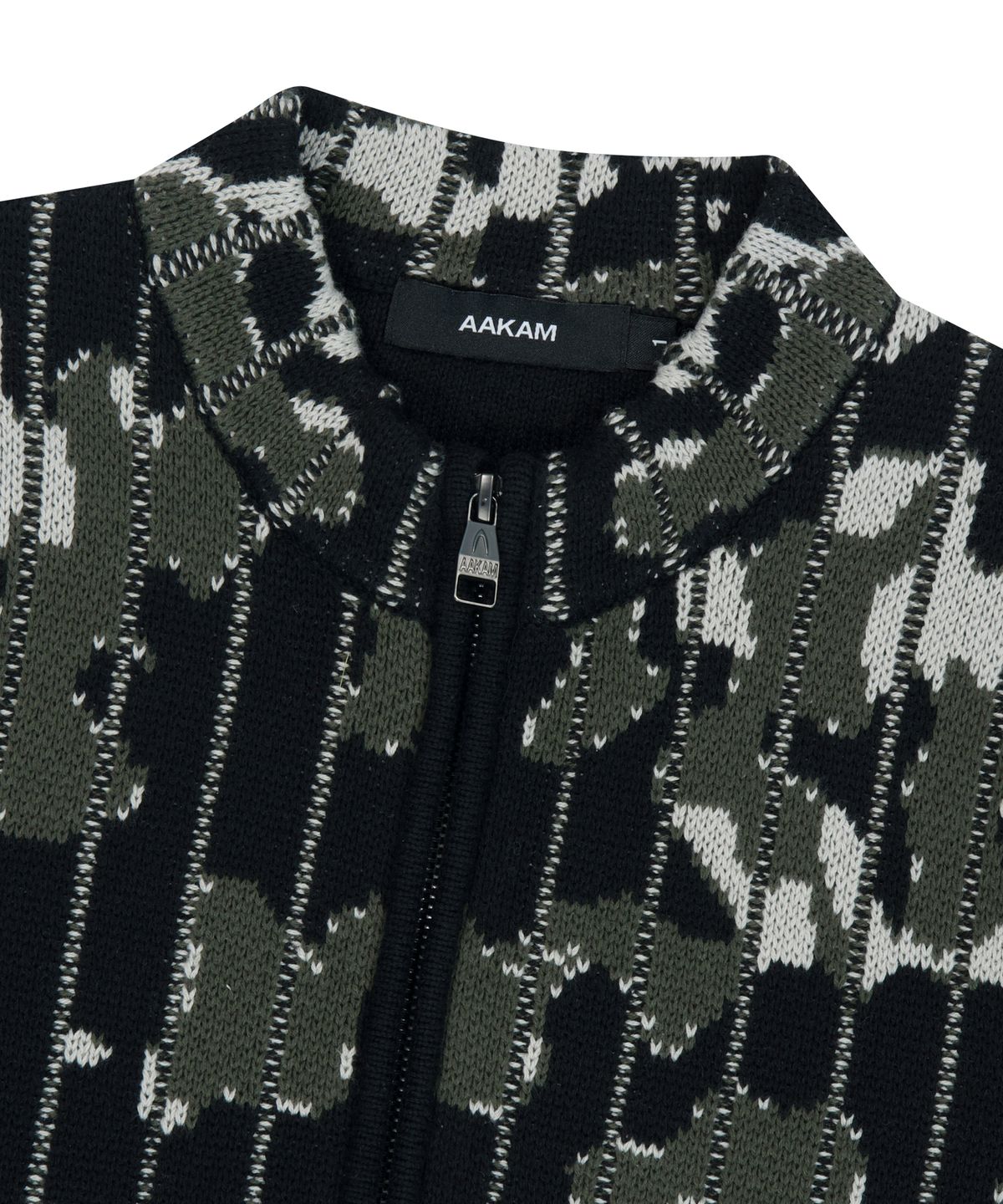 아캄(AAKAM) Camouflage Knit Zip-Up Cardigan (Khaki)