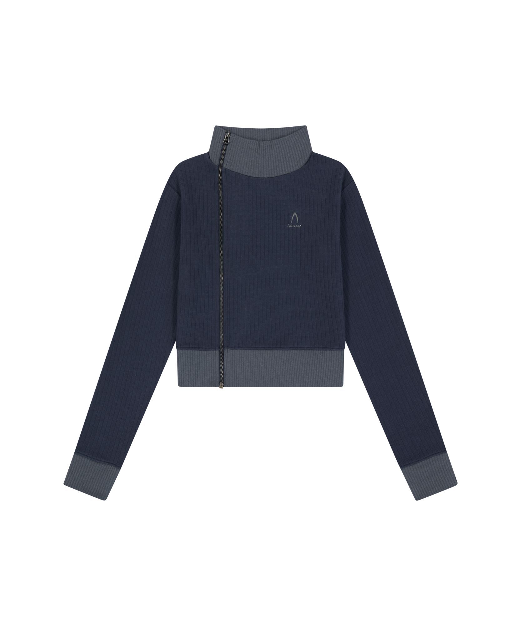 MUSINSA | AAKAM Side Neck Zip-Up (Navy)