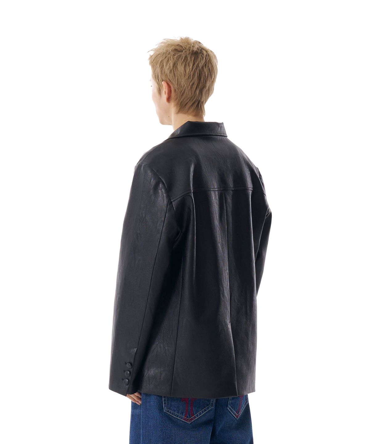 아캄(AAKAM) 3-Button Leather Blazer (Black)