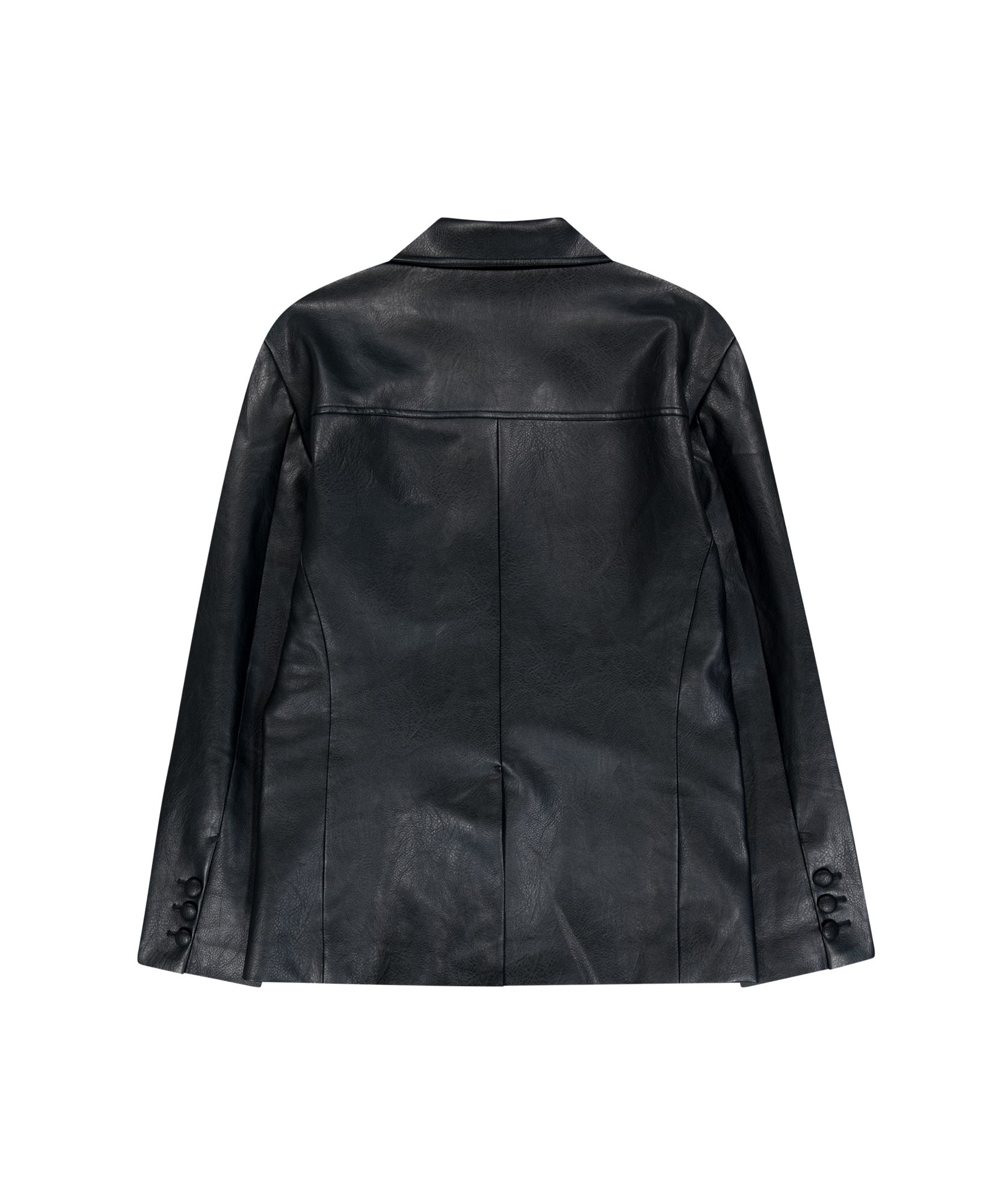 MUSINSA公式 | AAKAM 3-Button Leather Blazer (Black)