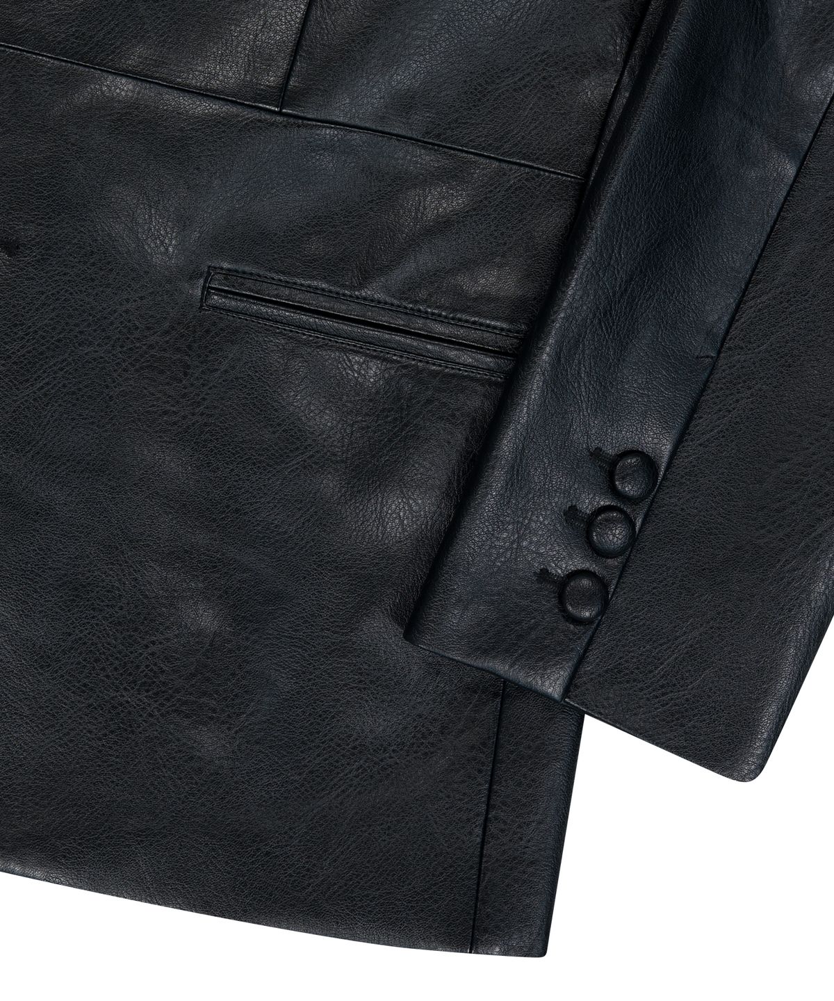 아캄(AAKAM) 3-Button Leather Blazer (Black)